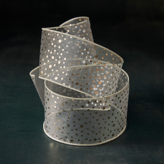 2.5" x 3yd. Sheer Wired Gold Dotted Ribbon by Celebrate It™ Classic